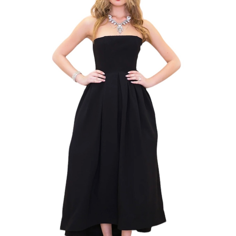 Rubber Ducky black hi low maxi dress strapless fit & flare NEW with TAG …